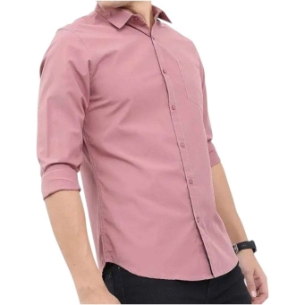 FABRIZER Men's Solid Pink Casual Shirt