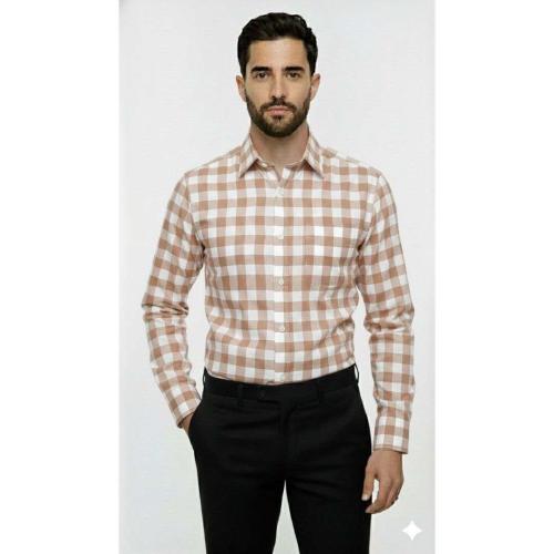 Men Brown & White Checkered Casual Shirt