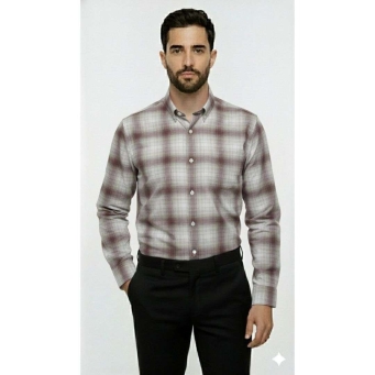 FABRIZER men checkered casual grey maroon shirt