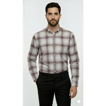 FABRIZER men checkered casual grey maroon shirt