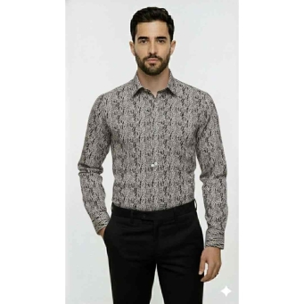 FABRIZER men printed party black grey shirt