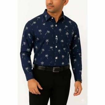 FABRIZER men printed casual dark blue shirt