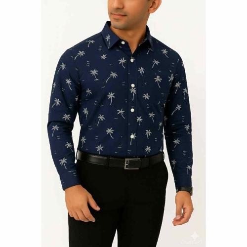 Printed Casual Dark Blue Shirt for Men