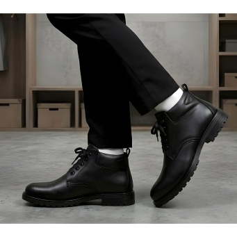 WUGO black genuine goat leather safety boots for men
