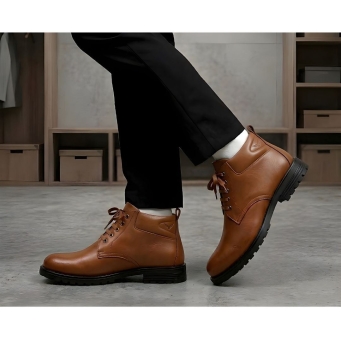 WUGO tan genuine goat leather safety boots for men
