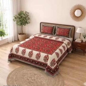single bed bedsheet red beige floral print 90x60 with 2 pillow covers