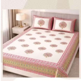 king size bedsheet white pink floral with 2 pillow covers ethnic boota print