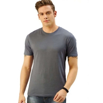grey lycra t-shirt for men round neck regular fit stretchable fabric