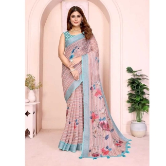 Elegant linen cotton saree with floral print design GG-102