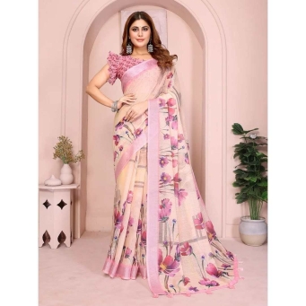 tajoo elegant linen cotton saree blooming floral design gg103 stylish ethnic wear