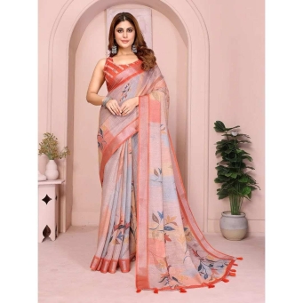 tajoo elegant linen cotton saree with subtle leaf motifs stylish ethnic wear