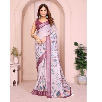 tajoo elegant linen cotton saree with floral motifs gg105 stylish ethnic wear