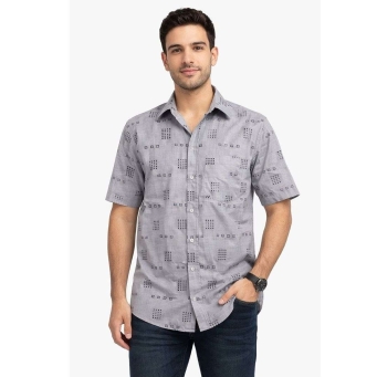 BDS grey geometric print casual shirt for men stylish design