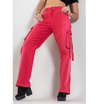 BDS pink cargo jeans for women with utility pockets and strap details