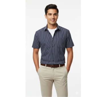 Navy blue striped half sleeve shirt