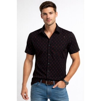 Black red abstract print casual shirt