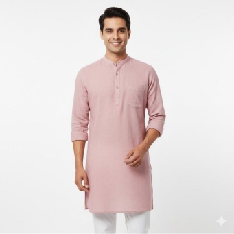 Men's light pink straight kurta