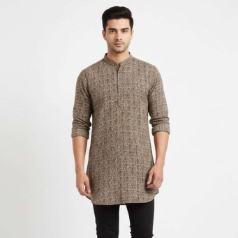 Men's beige solid kurta