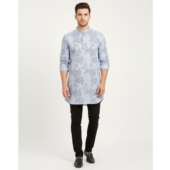 Men's light blue solid kurta