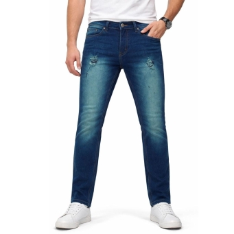 Men's blue skinny fit denim jeans front view