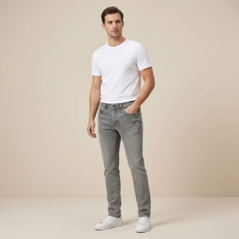 Men's grey regular fit jeans casual full-length denim