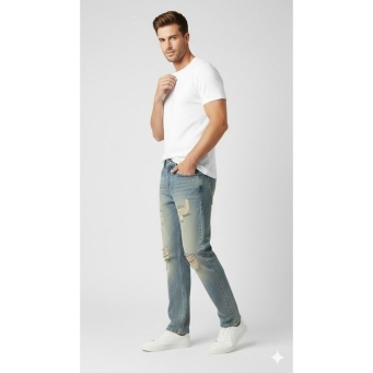 Mens  light blue straight fit jeans front side view
