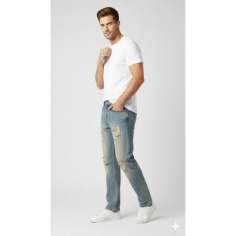 Mens  light blue straight fit jeans front side view
