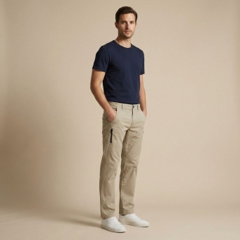 Beige straight fit trousers for men front view