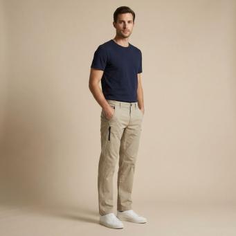 Beige straight fit trousers for men front view