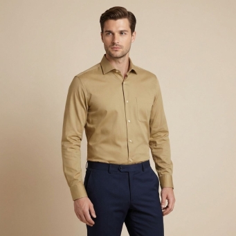 Men's khaki solid formal shirt front side regular fit
