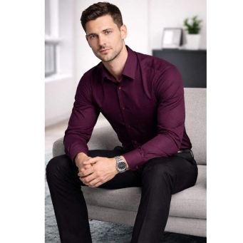 Men's purple solid formal shirt stylish front pose