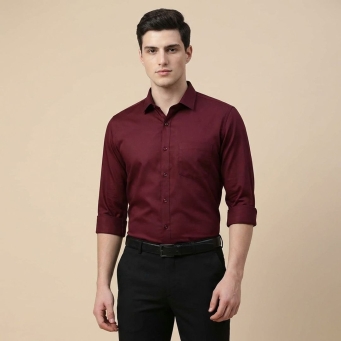 Men's maroon solid casual shirt front side regular fit
