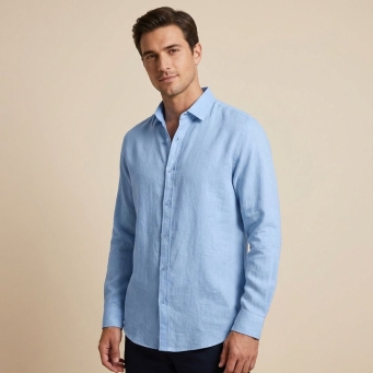 light blue self design casual shirt