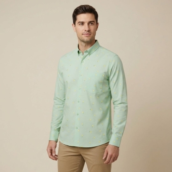 light green geometric print casual shirt