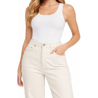 Women's beige straight fit jeans