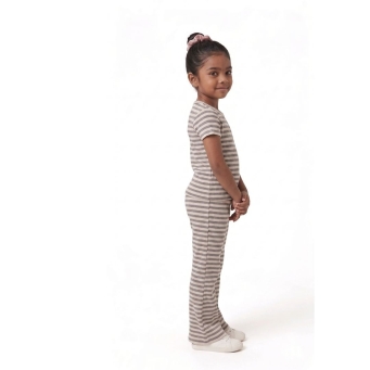 Girls striped ribbed cotton t shirt with matching flare pants outfit