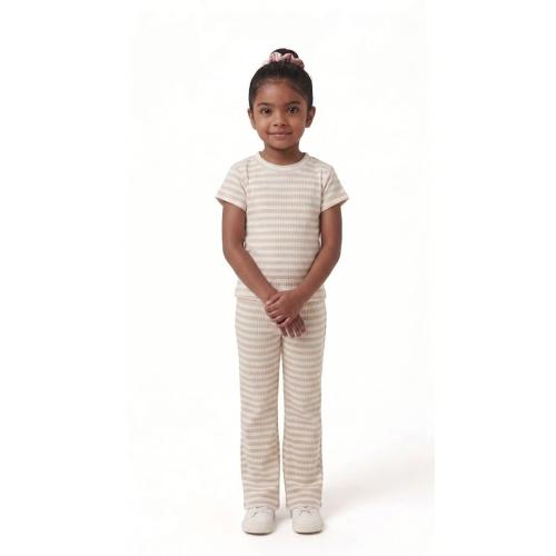 Little Luxe Striped Ribbed T-Shirt & Flare Pant Set for Girls