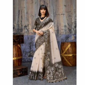 Cream grey handloom saree