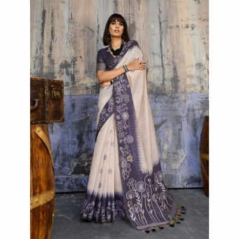 Cream purple handloom saree