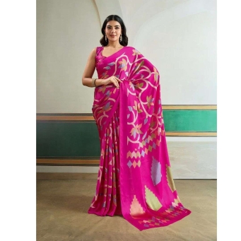 Pink Ajrakh printed modal satin saree