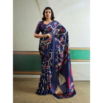 Navy blue Ajrakh printed saree