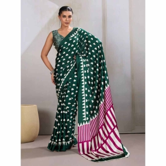 Green Ajrakh Printed Saree