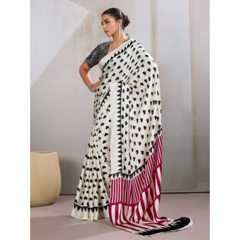 Off White Ajrakh Printed Saree