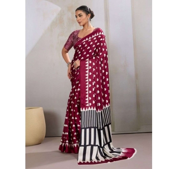 Wine Ajrakh Printed Saree