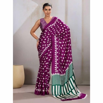 Magenta Ajrakh saree