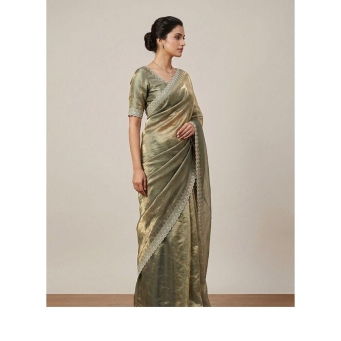 Olive Green Silk Saree Front View