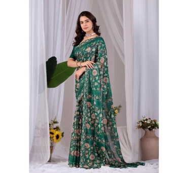 Green Floral Printed SareeGreen Floral Printed Saree