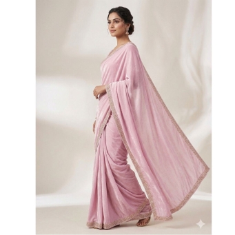 Baby Pink Space Silk Saree Front View