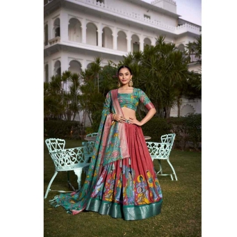 Red Tusser Silk Lehenga Choli