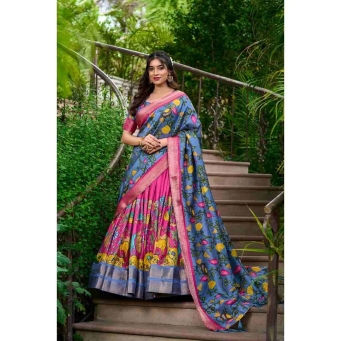 Pink floral print lehenga for women